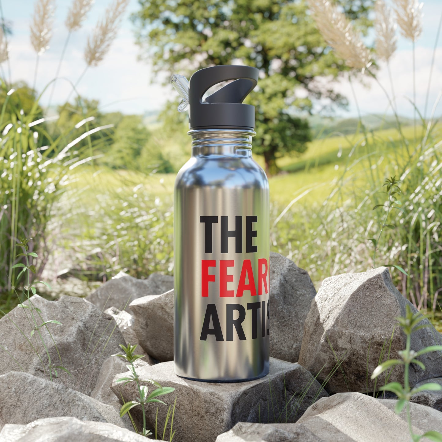 Stainless Steel Water Bottle With Straw, 20oz - The Fearless Artist (Black and Red)