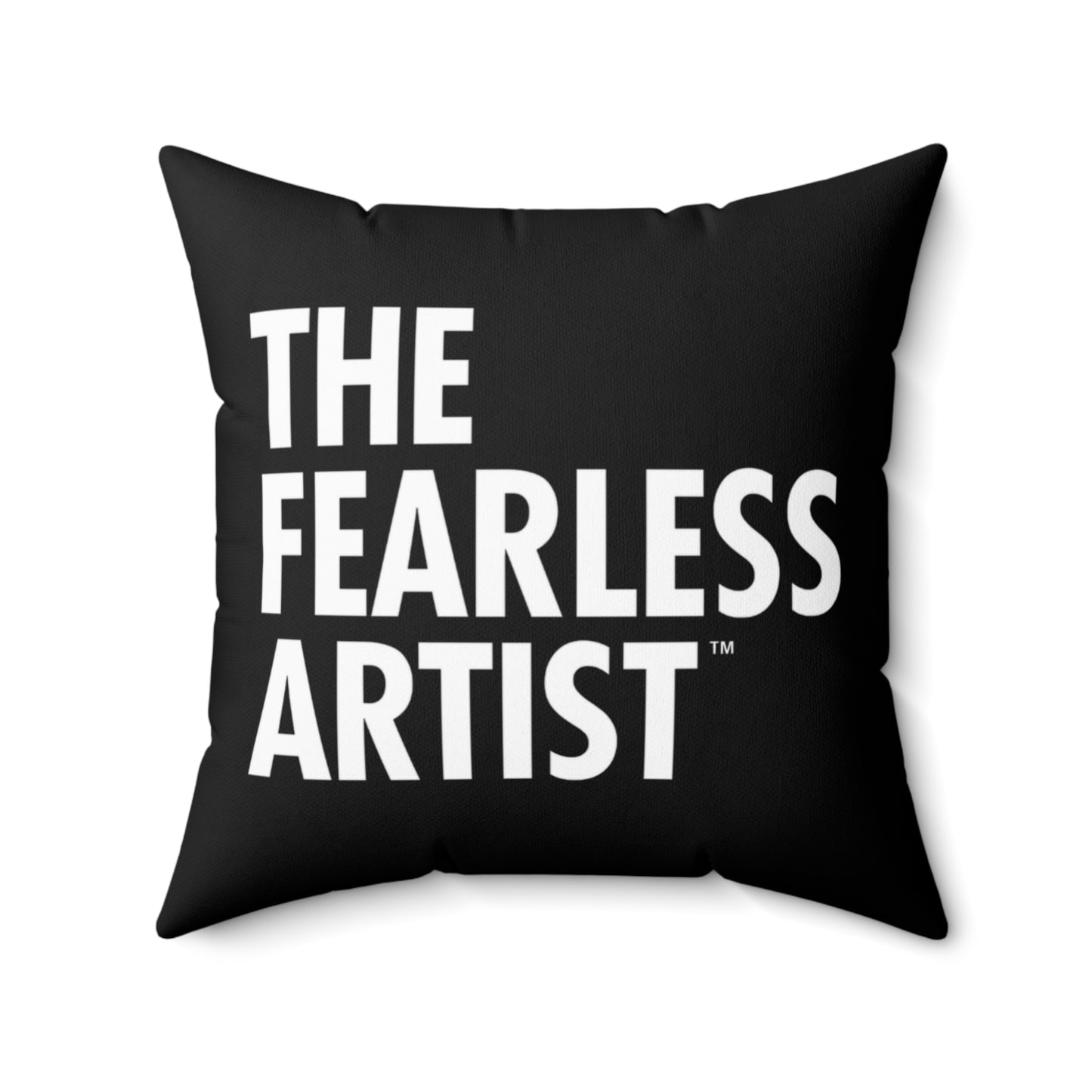 Spun Polyester Square Pillow - The Fearless Artist (White on Black)