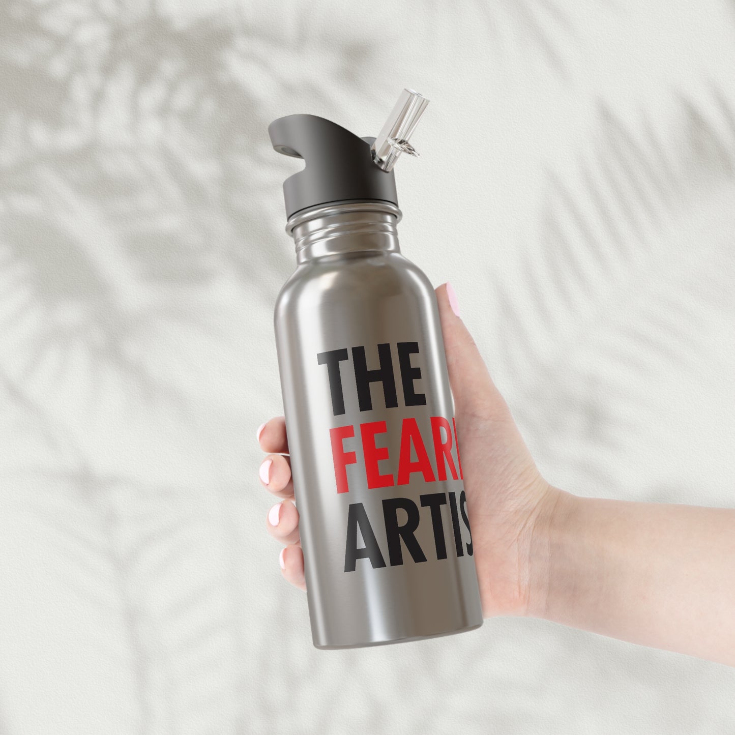 Stainless Steel Water Bottle With Straw, 20oz - The Fearless Artist (Black and Red)