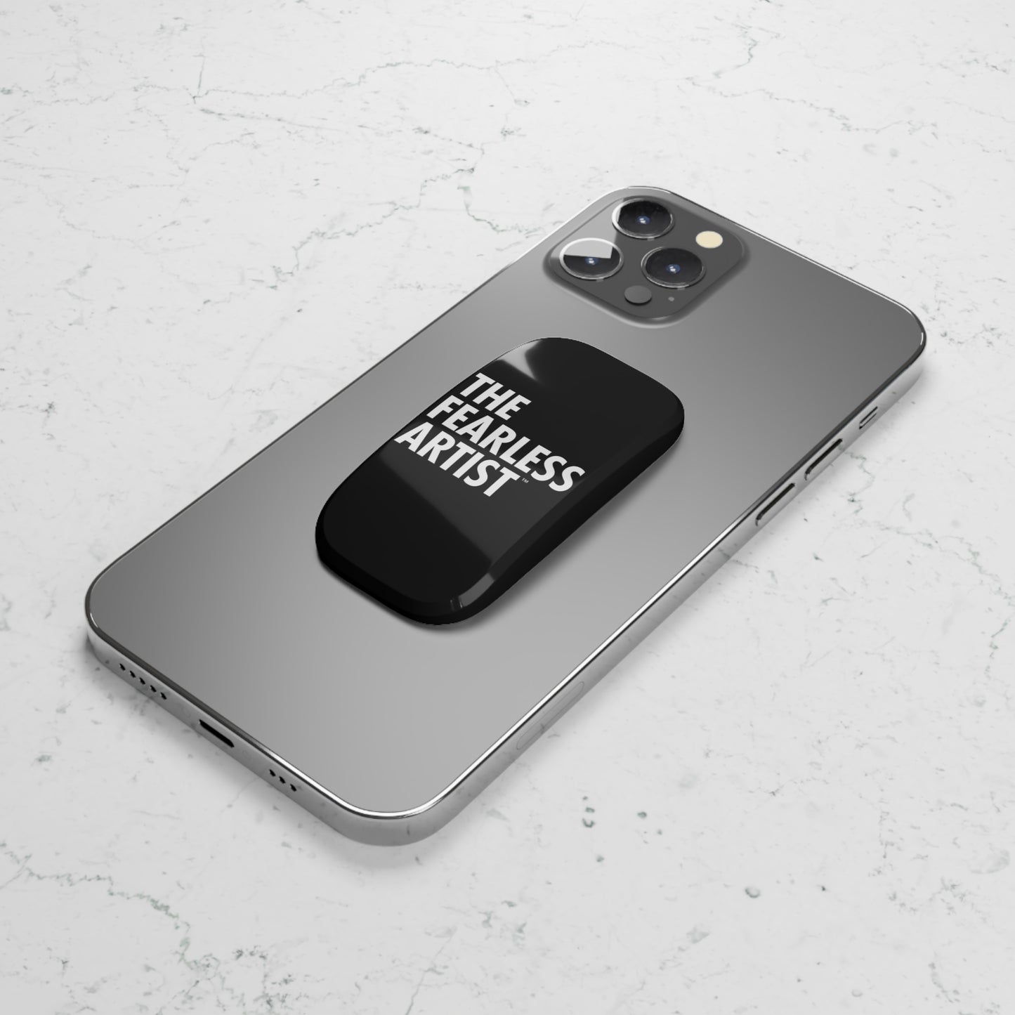 Phone Click-On Grip - The Fearless Artist (White on Black)